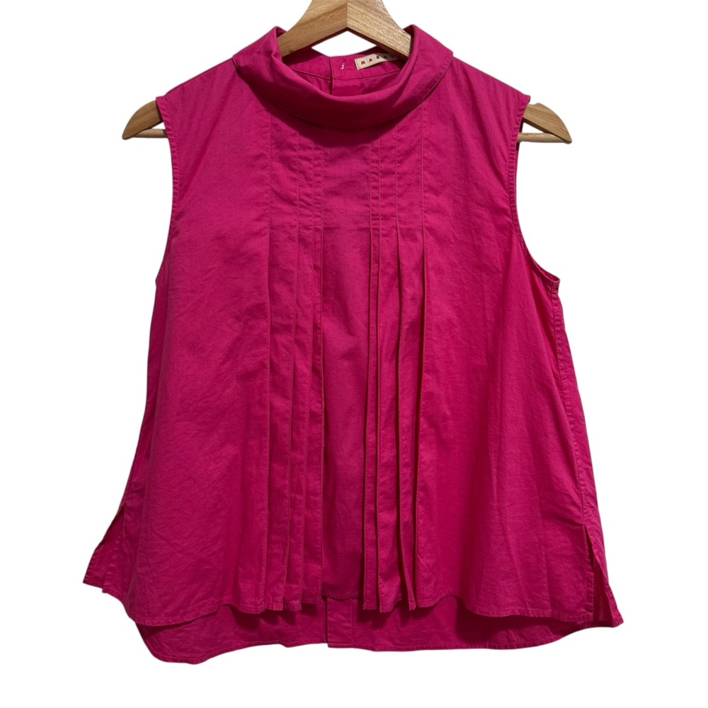 Marni x Uniqlo Pleated Collared Sleeveless Button Back Blouse Top Women Small‎